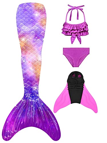 DNFUN meerjungfrauenflosse mädchen Badeanzug - Meerjungfrau Flosse Bademode mit Bikini Set und Monoflosse Mermaid Tail von DNFUN