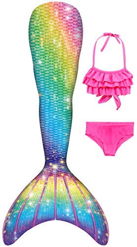 Meerjungfrauschwänze mit Bikini für Mädchen 3pc,Mermaid Tail Dress Up Meerjungfrauschwimmen Kostüme für Kinder,ohne Monoflosse von DNFUN