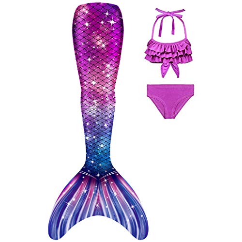 Meerjungfrauschwänze mit Bikini für Mädchen 3pc,Mermaid Tail Dress Up Meerjungfrauschwimmen Kostüme für Kinder,ohne Monoflosse von DNFUN