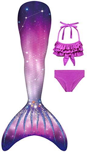 Meerjungfrauschwänze mit Bikini für Mädchen 3pc,Mermaid Tail Dress Up Meerjungfrauschwimmen Kostüme für Kinder,ohne Monoflosse von DNFUN