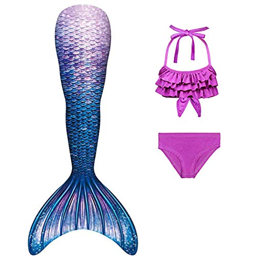 Meerjungfrauschwänze mit Bikini für Mädchen 3pc,Mermaid Tail Dress Up Meerjungfrauschwimmen Kostüme für Kinder,ohne Monoflosse von DNFUN