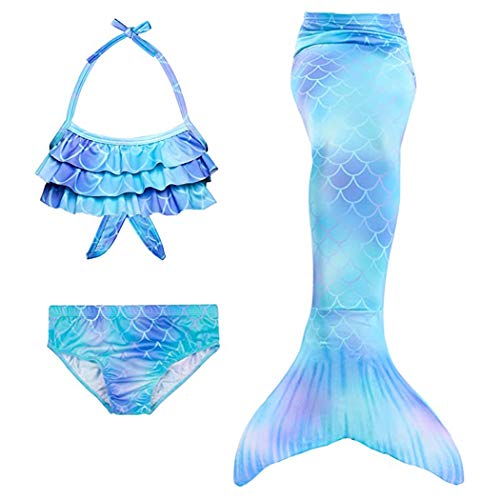 Meerjungfrauschwänze mit Bikini für Mädchen 3pc,Mermaid Tail Dress Up Meerjungfrauschwimmen Kostüme für Kinder,ohne Monoflosse von DNFUN