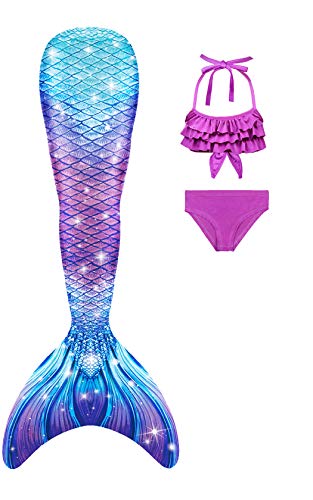 Meerjungfrauschwänze mit Bikini für Mädchen 3pc,Mermaid Tail Dress Up Meerjungfrauschwimmen Kostüme für Kinder,ohne Monoflosse von DNFUN