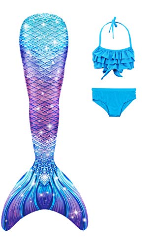 Meerjungfrauschwänze mit Bikini für Mädchen 3pc,Mermaid Tail Dress Up Meerjungfrauschwimmen Kostüme für Kinder,ohne Monoflosse von DNFUN