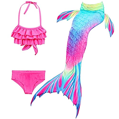 Meerjungfrauschwänze mit Bikini für Mädchen 3pc,Mermaid Tail Dress Up Meerjungfrauschwimmen Kostüme für Kinder,ohne Monoflosse von DNFUN