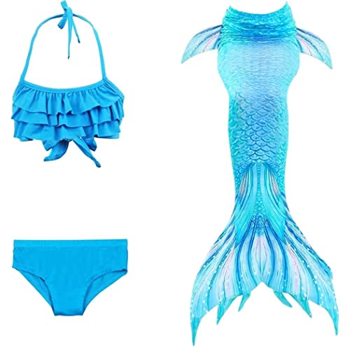 Meerjungfrauschwänze mit Bikini für Mädchen 3pc,Mermaid Tail Dress Up Meerjungfrauschwimmen Kostüme für Kinder,ohne Monoflosse von DNFUN