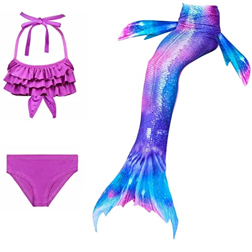 Meerjungfrauschwänze mit Bikini für Mädchen 3pc,Mermaid Tail Dress Up Meerjungfrauschwimmen Kostüme für Kinder,ohne Monoflosse von DNFUN