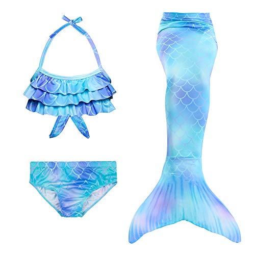 Meerjungfrauschwänze mit Bikini für Mädchen 3pc,Mermaid Tail Dress Up Meerjungfrauschwimmen Kostüme für Kinder,ohne Monoflosse von DNFUN
