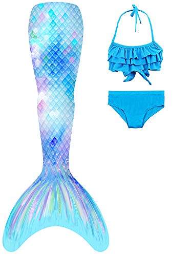 Meerjungfrauschwänze mit Bikini für Mädchen 3pc,Mermaid Tail Dress Up Meerjungfrauschwimmen Kostüme für Kinder,ohne Monoflosse von DNFUN