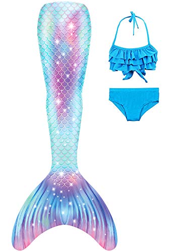 Meerjungfrauschwänze mit Bikini für Mädchen 3pc,Mermaid Tail Dress Up Meerjungfrauschwimmen Kostüme für Kinder,ohne Monoflosse von DNFUN