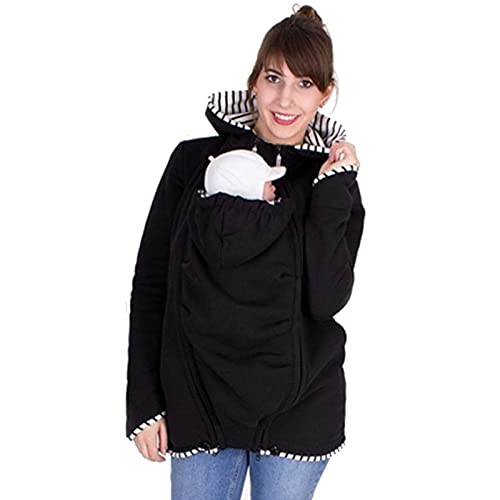 DNJKH 3 In 1 Tragejacke Für Baby Umstandsjacke Für Mama und Baby Langarm Abnehmbar Mutterschaft Hoodie Kängurujacke Mit Reißverschluss, Black-M von DNJKH