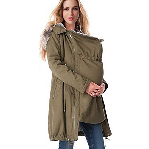 DNJKH 3 In 1 Tragejacke Umstandsjacke Für Mama Und Baby Abnehmbar Mutterschaft Hoodie Warm Umstandsmode Mit Kapuze, Army Green-L von DNJKH