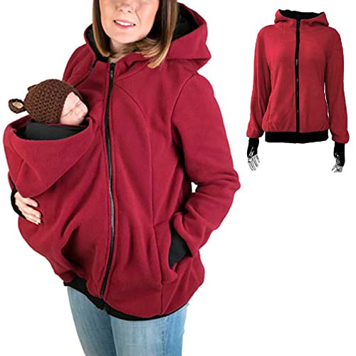 DNJKH Tragejacke Für Baby 3 In 1 Kängurujacke Fleece Umstandsjacke Mit Tragefunktion, Umstandsjacke Mit Reißverschluss, Mutterschaft Hoodie, Red-XL von DNJKH