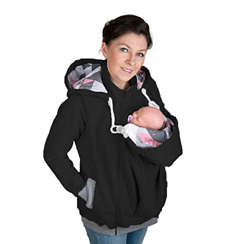 DNJKH Tragejacke für Mama und Baby Umstandsjacke, 2 in 1 Kängurujacke aus Fleece, Umstandsjacke Abnehmbar Mutterschaft Hoodie von DNJKH