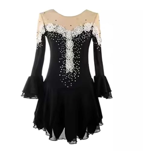 Damen Eiskunstlauf Kleid Glitzer Strasssteine Langarm Rollschuhkleid Ballett Trikotanzug Tanz Leotard von DNJKH