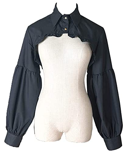 DNLKWGO Abnehmbarer falscher Kragen Top Dickey Kragen Bluse Falscher Kragen Halb Hemd mit langen Laternenärmeln, A-black, M Große Größen von DNLKWGO