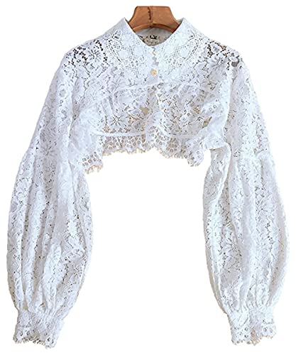 DNLKWGO Abnehmbarer falscher Kragen Top Dickey Kragen Bluse Falscher Kragen Halb Hemd mit langen Laternenärmeln, A-white, M Große Größen von DNLKWGO