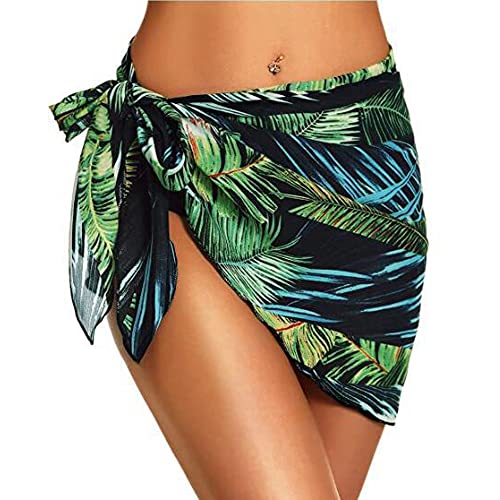 DNLKWGO Damen-Bikini, durchsichtig, kurzer Rock, Strand-Badeanzug, Dunkelgrüne Blätter, Medium von DNLKWGO