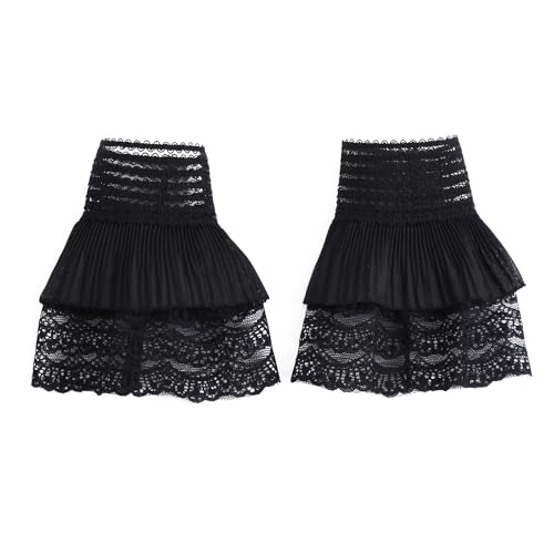 DNLKWGO Damen Spitze Handgelenk Manschetten Abnehmbare Hand Ärmel Lolita Falsche Ärmel Plissee Horn Manschetten für Pullover Kleid, I-schwarz, EinheitsgröÃŸe von DNLKWGO