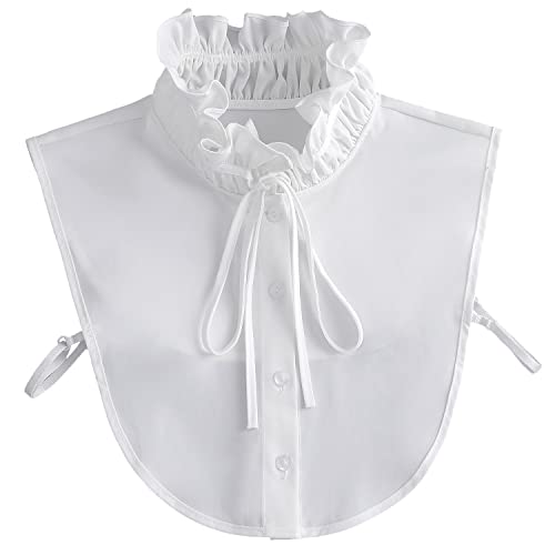 DNLKWGO Rollkragen Dickey Kragen Hemd Falscher Kragen Bluse Elegant Rüschenkragen Button Down Halbhemd für Frauen, weiß, M Große Größen von DNLKWGO