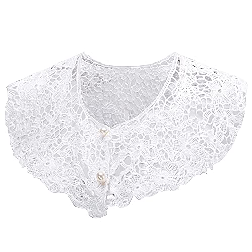 DNLKWGO Spitze Fake Kragen Mini Cape Dickey Falscher Kragen Abnehmbare Falsche Kragen Bluse für Frauen Mädchen, D-weiß, M Große Größen von DNLKWGO