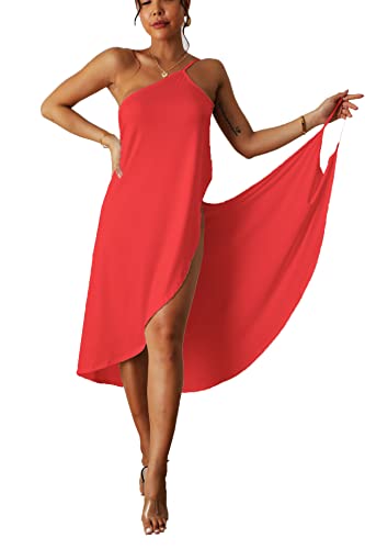 DNLKWGO Strand Cover Up Bademode Strand Badeanzug Strand Coverup Rock Sommer Neckholder Kleid, Rot/Ausflug, einfarbig (Getaway Solids), 5X-Large von DNLKWGO