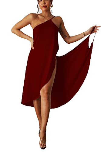 DNLKWGO Strand Cover Up Bademode Strand Badeanzug Strand Coverup Rock Sommer Neckholder Kleid, Weinrot, 3X-Large von DNLKWGO