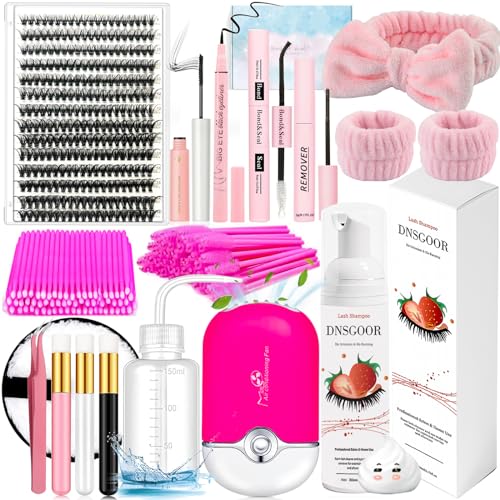 DIY Wimpern Extensions Set mit 280 PCS 9-16mm 40D Einzeln Wimpern 200ml Wimpernschaum Cleanser Wimpernshampoo USB Mini Ventilator Wimpernkleber und Sealer Wimpernkleber Remover von DNSGOOR