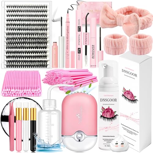 DIY Wimpern Extensions Set mit 280 PCS 9-16mm 40D Einzeln Wimpern 200ml Wimpernschaum Cleanser Wimpernshampoo USB Mini Ventilator Wimpernkleber und Sealer Wimpernkleber Remover von DNSGOOR