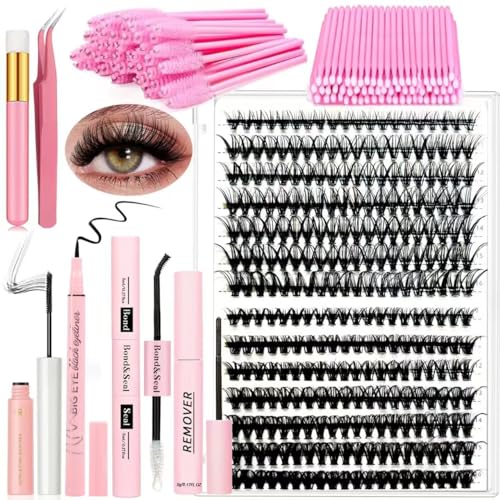 DIY Wimpernverlängerung Kit 280 PCS 9-16mm Länge 30D+40D Curl Einzelne Wimpern Cluster und Lash Bond und Seal Kleber Entferner Eyeliner Mascara Pinzette Lash Applicator Anfänger Set von DNSGOOR