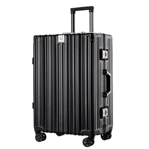 DNZOGW Reisekoffer Gepäck Damen Trolley-Koffer Multifunktions-Studenten-Kofferhaken Aluminiumrahmen Passwort-Box Boarding-Koffer Trolley (Color : Black, Size : A) von DNZOGW