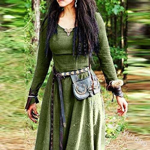 Mittelalterliches Kleid Damen Langarm Maxi Robe Vintage Fee Elfenkleid Renaissance Celtic Viking Gothic Kleidung Fantasy Ballkleid-Grün,4XL von DOAD