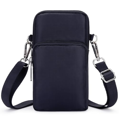 DOB SECHS Kleine Handytasche Zum UmhäNgen Damen Mit GeldböRse, Nylon Armtasche Handy Joggen, Multifunktion Handy UmhäNgetasche FüR Handy Bis Zu 7 Zoll, Dunkelblau von DOB SECHS
