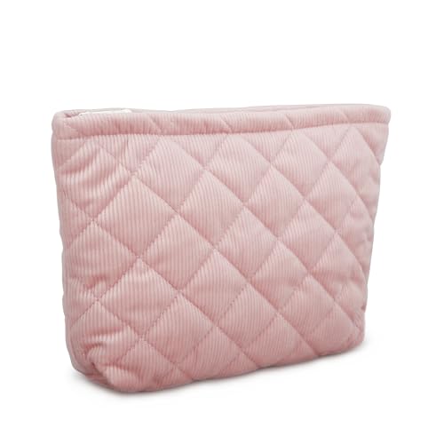 DOB SECHS Kleine Reise-Kosmetiktasche für Damen, 26,7 cm, Kord, Make-up-Tasche, Organizer für Toilettenartikel, Zubehör, Kosmetik, 26,7 cm Kordsamt, Rosa, 26,7 cm (10,5 Zoll), Kosmetiktasche von DOB SECHS