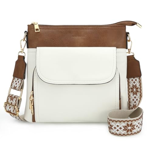 DOB SECHS Umhängetasche Damen, Mittelgroß RFID-Blockierung Crossbody Bag Handytasche aus PU-Leder, Schultertasche mit Verstellbar Abnehmbar Weich Breiter Schultergurte, Beige-Braun von DOB SECHS