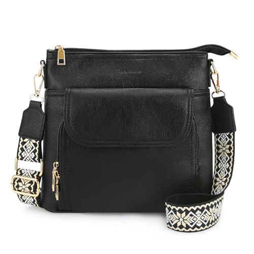 DOB SECHS Umhängetasche Damen, Mittelgroß RFID-Blockierung Crossbody Bag Handytasche aus PU-Leder, Schultertasche mit Verstellbar Abnehmbar Weich Breiter Schultergurte, Schwarz von DOB SECHS