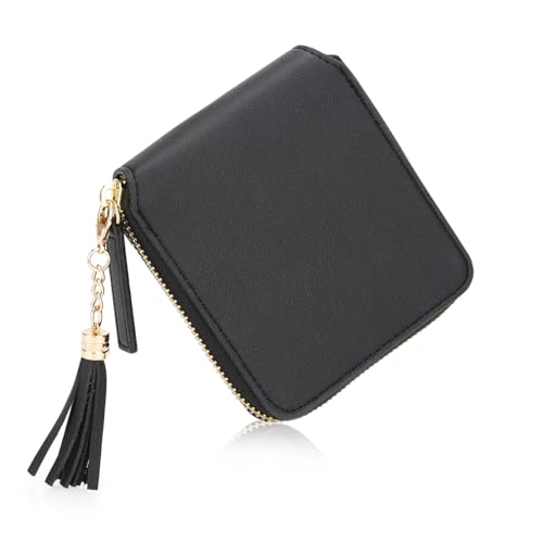 dobsechs Geldbeutel Damen aus Glattem und Weichem, Klein Synthetisches Leder Portemonnaie Damen, Kleines Geldbörse Für Frauen Die Mehreren Fächern, Schwarz von DOB SECHS