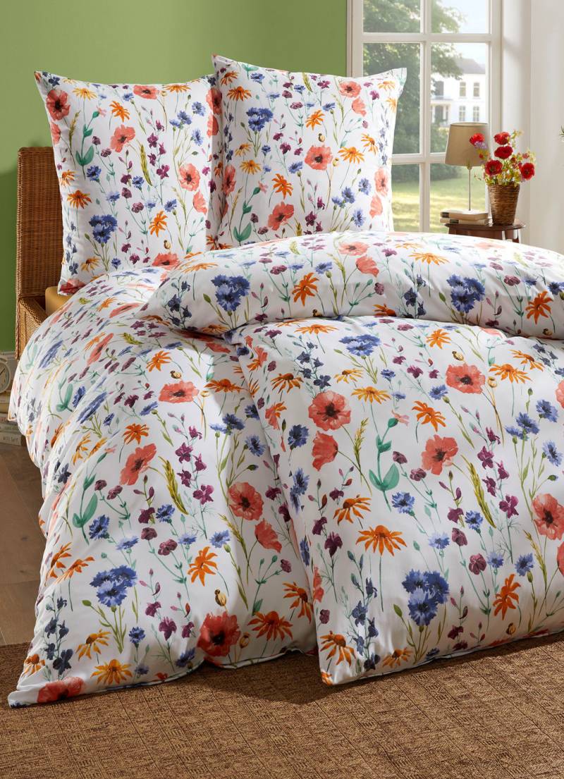 Beidseitig bedruckte Bettwäsche-Garnitur in Microfaser-Qualität, Größe 115 (80x80 cm + 155x220 cm), Weiss-Bunt von DOBNIG