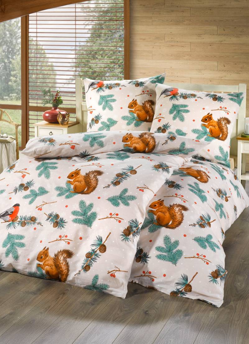 Biber Bettwäsche-Garnitur aus 100% Baumwolle, Größe 112 (80x80 cm + 135x200 cm ), Sand von DOBNIG