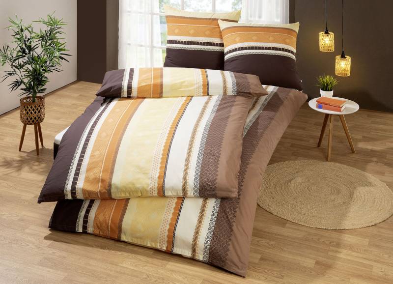 "DOBNIG" Bettwäsche-Garnitur, Größe 411(Sparset 1), Qualität Linon, Marone-Gold von DOBNIG