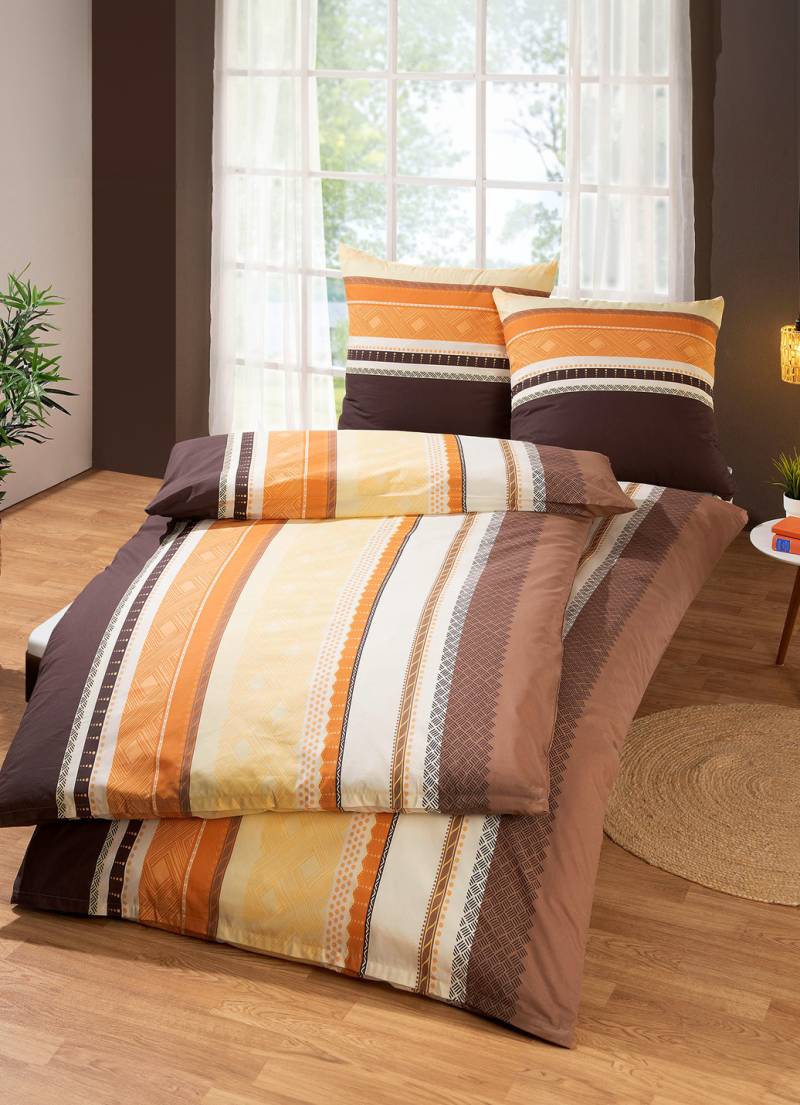 "DOBNIG" Bettwäsche-Garnitur, Größe 412(Sparset 2), Qualität Biber, Marone-Gold von DOBNIG