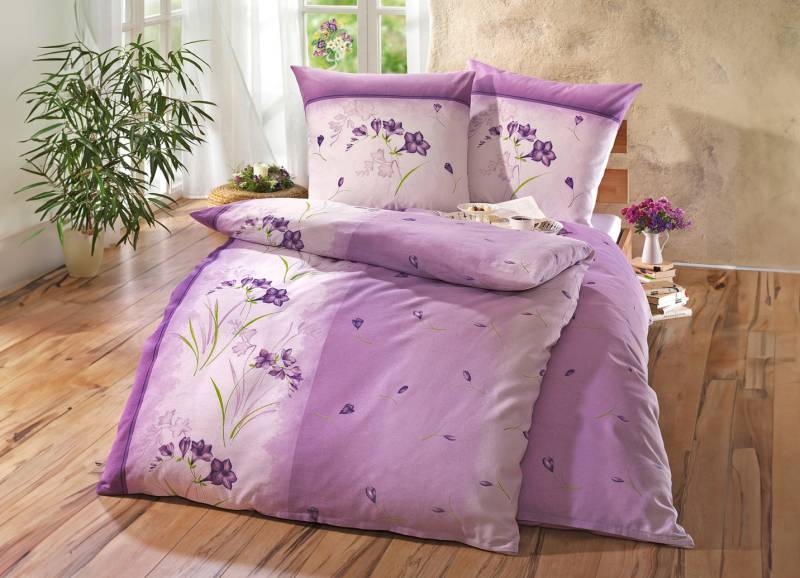 Bügelleichte DOBNIG Bettwäsche-Garnitur mit Reißverschluss, Größe 412 (Sparset, 4-teilig, 2x 80/80 cm + 2x 135/200 cm), Qualität Satin, Flieder von DOBNIG