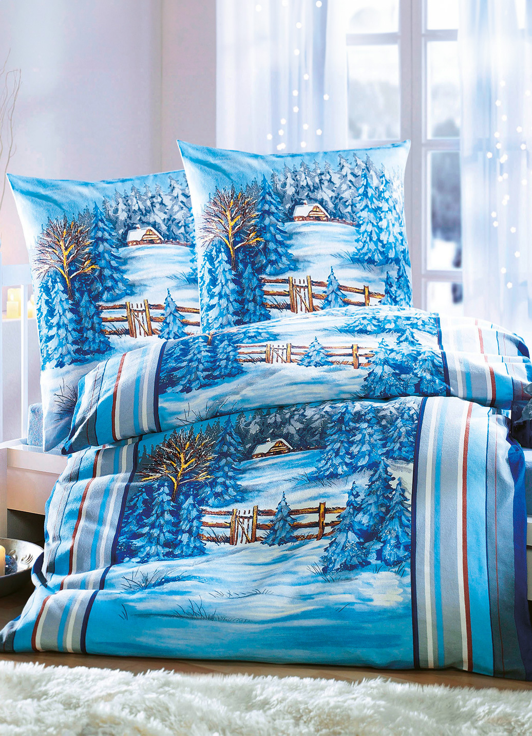 Feinbiber-Bettwäsche-Garnitur mit Sanfor-Ausrüstung, Größe 112 (80/80 cm + 135/200 cm), Blau von DOBNIG