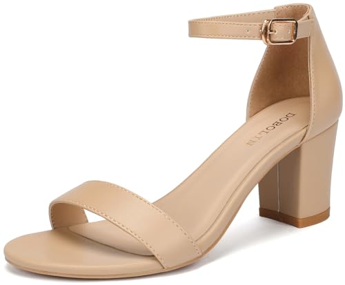 DOBOLIN Damen dicken niedrigen Absatz Sandalen mit zwei Trägern 6,5 cm offene Zehe Knöchelriemen Kleidschuhe, Akt, 41.5 EU DOBOLIN Damen dicken niedrigen Absatz Sandalen mit zwei Trägern 6,5 cm offene Zehe Knöchelriemen Kleidschuhe, Akt, 41.5 EU von DOBOLIN