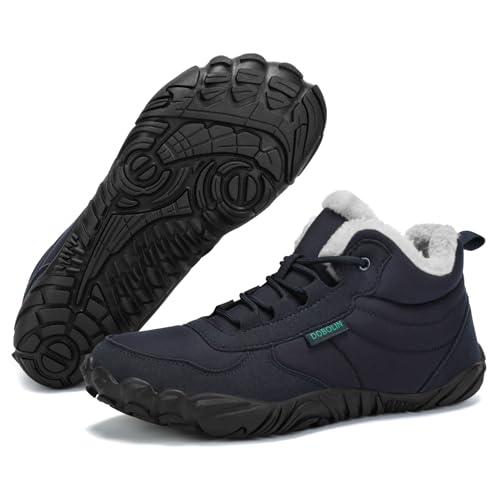 DOBOLIN Winter Barfußschuhe Herren Winterschuhe Barfusschuhe Winterstiefel Gefüttert Wasserabweisend Barfuß Winterboots Outdoor Schneeschuhe Dunkelblau, EU GR.45 von DOBOLIN