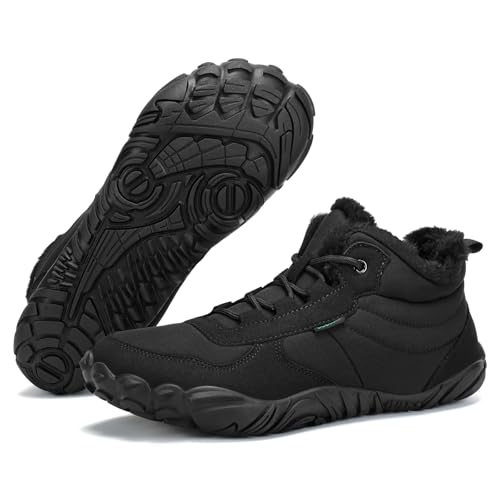 DOBOLIN Winter Barfußschuhe Warm Gefüttert Winterschuhe für Damen Herren Rutschfeste Wanderstiefel Schwarz, EU Gr.43 von DOBOLIN