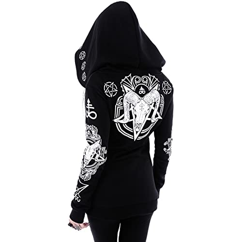 Damen Gothic Hoodie Y2k Dark Grunge Hooded Sweatshirt Steampunk Academia Pullover Ästhetische Mond Ziege Skull Harajuku Emo, B, Medium von DOBRE