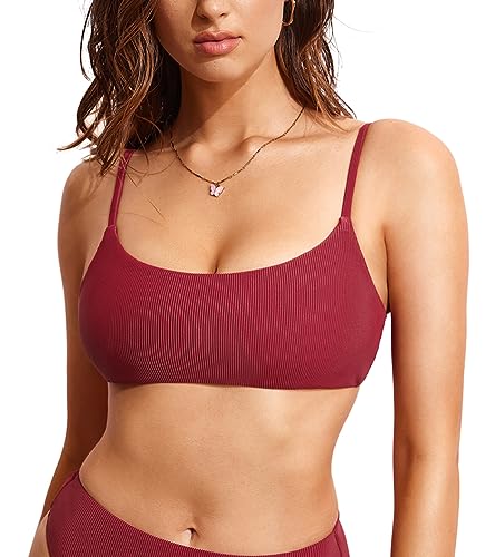 DOBRAVA Damen Bikini Oberteil Badeanzug U-Ausschnitt Sexy String Ribbed Gepolsterte Crop Top Tango Cerise 40 von DOBREVA