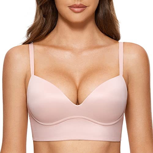 DOBREVA BH Damen ohne Bügel Push Up T Shirt BHS Gepolstert Bustier Soft Nahtloser Nacktes Rosa 70A von DOBREVA