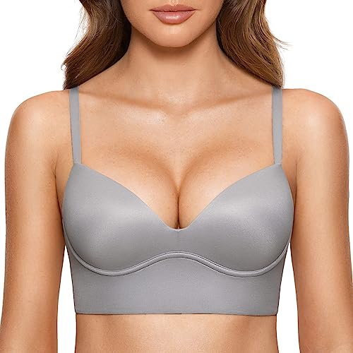 DOBREVA BH Damen ohne Bügel Push Up T Shirt BHS Gepolstert Bustier Soft Nahtloser Quantengrau 90A von DOBREVA